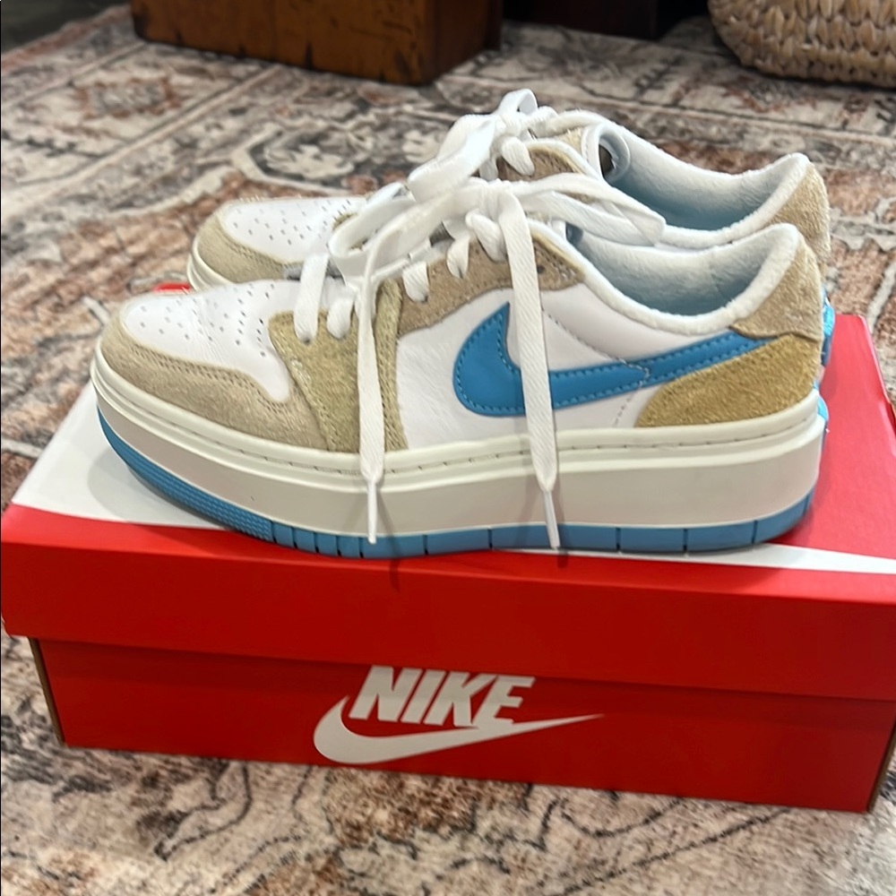 Nike Jordan Elevate Women’s Cowgirl Jordans White and Blue Sneakers